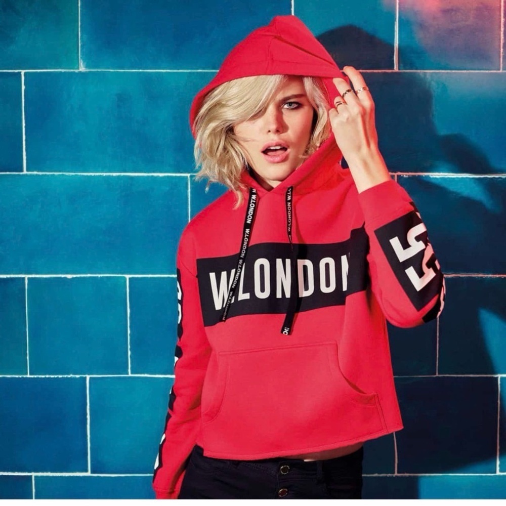Jennyfer red and black cropped hoodie size S vintage - Picture 2 of 5